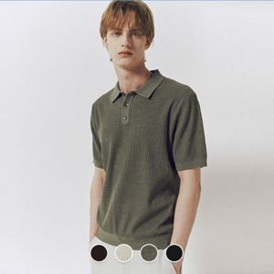 [지오다노]남성 스티치 패턴 폴로넥 반팔 니트 스웨터 056511