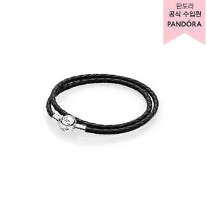 [판도라(주얼리)][백화점 보증서 제공]모멘츠 더블 우븐 레더 브레이슬릿, 블랙_590745CBK