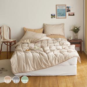 [쁘리엘르] 데일리체크 항균 워싱 차렵 이불 베개 세트 SS