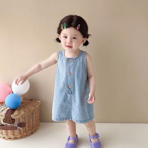 [조이멀티]U트임 연청 민소매 아동 데님 원피스(90-110) 205414