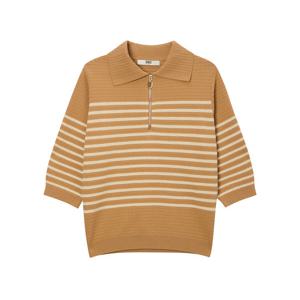 닥스 여성 24FW 클리어런스 카멜 스트라이프 카라형 7부소매 반집업 스웨터 DLSW4C703CM