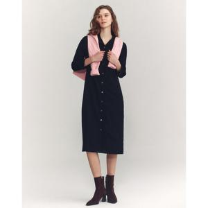 헤지스 여성 24FW 클리어런스블랙 포멀 셔츠형 7부소매 원피스 HSDR4C704BK