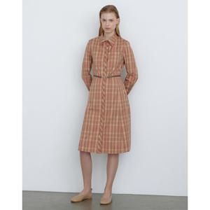 닥스 여성 24FW 클리어런스 핑크 하우스체크 벨티드 셔츠형 원피스 DLDR4DE81P2