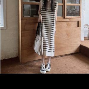 F006672 니트원피스 줄무늬원피스 깔끔 원피스 나시