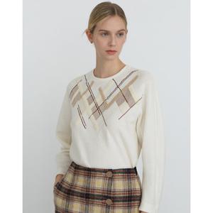 닥스 여성 24FW 클리어런스울 크림 에스닉 체크 긴소매 티셔츠 DLTS4D103CR