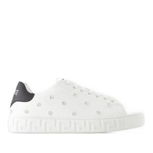 베르사체 화이트 화이트+블랙 스무스 가죽 스니커즈 1013568 1A