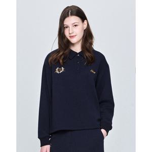 헤지스 여성 25SS 가격인하SET-UP네이비 자수 포인트 저지 폴로 긴소매 카라 티셔츠 HSTS5B200N2