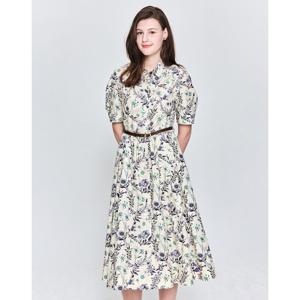 헤지스 여성 25SS 면100%베이지 플라워 프린트 클래식 셔츠형 반소매 원피스 HSDR5B203I1