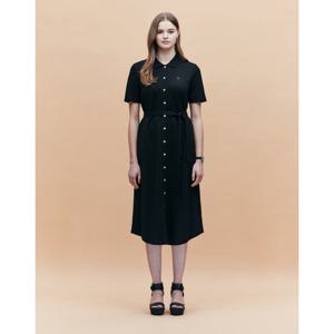 헤지스 여성 면블랙 A라인 풀오픈 피케 반소매 원피스 HSDR5BC33BK