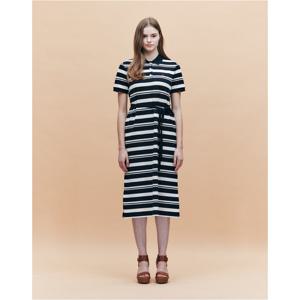 헤지스 여성 25SS 면네이비 스트라이프 롱 피케 반소매 원피스 HSDR5BC34N2