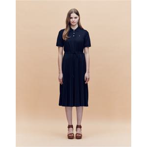 헤지스 여성 네이비 플리츠 믹스 피케 반소매 원피스 HSDR5BC35N2