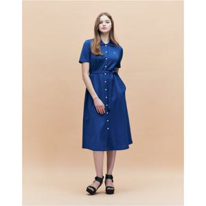 헤지스 여성 25SS 면블루 A라인 풀오픈 피케 반소매 원피스 HSDR5BC33B3