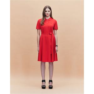 헤지스 여성 25SS 면레드 A라인 클래식 피케 반소매 원피스 HSDR5BC31R2