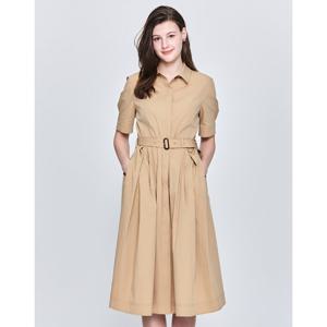 헤지스 여성 25SS 면베이지 클래식 셔츠형 반소매 원피스 HSDR5B202I2