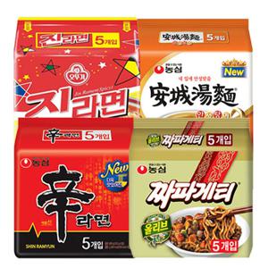 봉지라면 혼합 20봉(신라면5봉+짜파게티5봉+진라면매운맛5봉+안성탕면5봉)