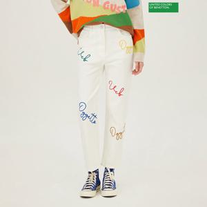 베네통 밴딩 컬러 자수 배기 데님팬츠 BADPA6511