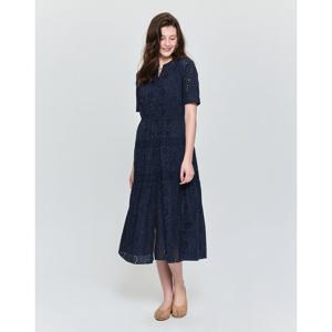 헤지스 여성 25SS 면100%네이비 아일렛 티어드 반소매 원피스 HSDR5B305N2