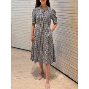 헤지스 여성 25SS 네이비 체크 셔츠형 반소매 원피스 HSDR5BS19N2