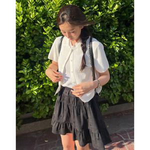 헤지스 여성 25SS 면100%블랙 플레어 미니 스커트 HSSK5BS17BK