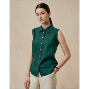 헤지스 여성 25SS 린넨100%다크그린 민소매 셔츠 HSSH5B406E3