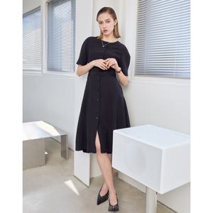 헤지스 여성 25SS 면블랙 벨티드 반소매 원피스 HSDR5BP65BK