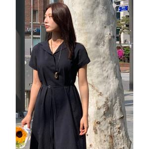 헤지스 여성 네이비 스트랩 반소매 원피스 HSDR5BP60N3