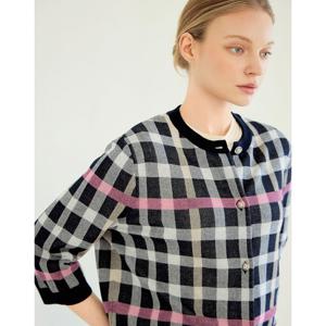 닥스 여성 25SS SET-UP면네이비 체크 7부 라운드넥 가디건 DLSW5B491N3