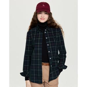 헤지스 여성 코듀로이 체크 레귤러핏 셔츠 다크그린 HSSH5D913E3