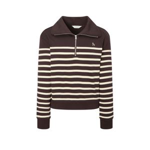 헤지스 여성  시즌오프아이코닉 루즈핏 스트라이프 반집업 스웨트셔츠 브라운 HSTS5D802W2