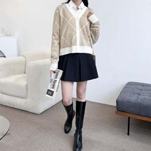 2L-UND 5084 여자플레인 체크부클니트가디건