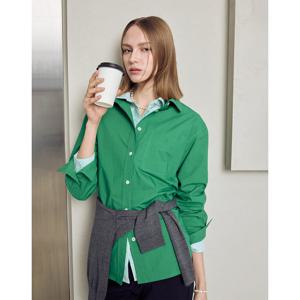 헤지스 여성 25SS면100%그린 세미 오버핏 긴소매 셔츠 HSSH5BP31E2