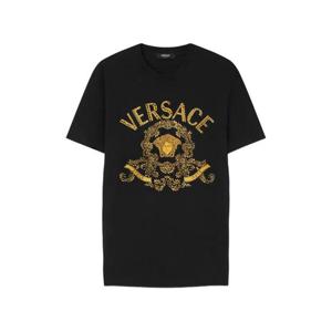 26 SS 베르사체 로고 프린트 코튼 티셔츠 10139441A16715 TP445568909