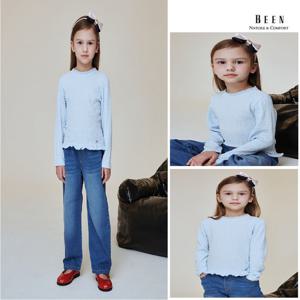 [빈]BA12BL02SB스카이블루 밑단 프릴 티블라우스