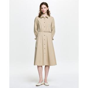 헤지스 여성 26SS 20%가격인하 벨티드 면혼방 긴팔원피스 베이지 HSDR6AC22I1