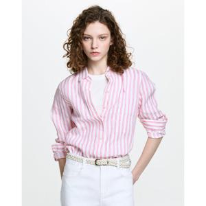 헤지스 여성 26SS 한정특가아이코닉 레귤러핏 스트라이프 린넨 셔츠 핑크 HSSH6BC30P3