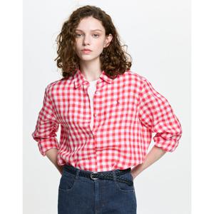 헤지스 여성 26SS 한정특가루즈크랍 린넨 깅엄체크 셔츠 오렌지핑크 HSSH6BC39O2