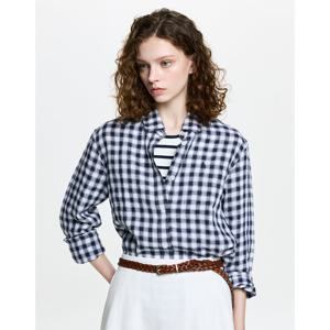 헤지스 여성 26SS 한정특가루즈크랍 린넨 깅엄체크 셔츠 네이비 HSSH6BC39N2