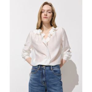 질스튜어트 뉴욕 여성 26SS 화이트 솔리드 러플 긴팔블라우스 JSBL6B200WT