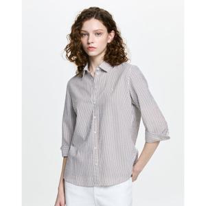 헤지스 여성 26SS 서커 스트라이프 7부 셔츠 브라운 HSSH6B304W2