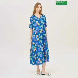 베네통 파인 프린팅 브이넥 원피스 BAOP50531