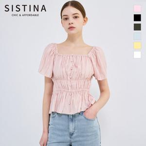 [SISTINA] 인기 스퀘어넥 스모킹 블라우스_AWWBLQ21020