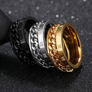 에르모사제이 맨즈 MR009 써지컬 스틸 링 체인 로마 숫자 반지