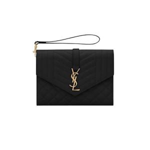 생로랑 그랑 드 뿌드르 엠보스 레더 믹스 마틀라세 엔벨로프 플랩 파우치 블랙 651030-BOW91-1000