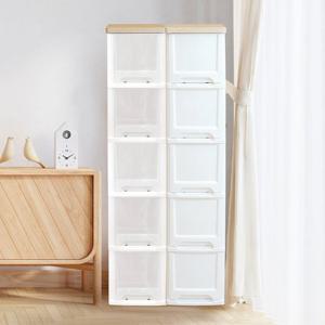 어반 우드상판 슬림서랍장 5단 (화이트/투명/다크투명)틈새수납