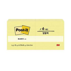 포스트잇투명 3M 포스트잇 노트 알뜰팩 654 6L 노랑 라인 600매