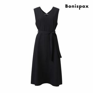 [보니스팍스] 엘레강스 벨트 V넥 슬리브리스 하객룩 롱 원피스 (XQ1OP001M0)