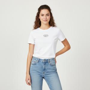 라스트찬스디젤 A16839 0CLBR 100 (T-UNCUTIE-LONG-OD-Q1) 컷아웃 메탈릭 오벌 D 로고 여성 반팔티