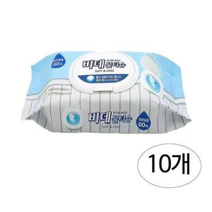 화장실휴지 샤인 물에 녹는 비데물티슈 캡형 60매X10팩