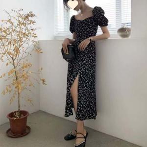 셔링 트임 플라워 롱원피스