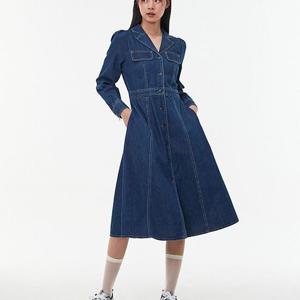 [랩]MARIO오픈카라 포켓 라인 롱 데님 원피스 AQ1DO261